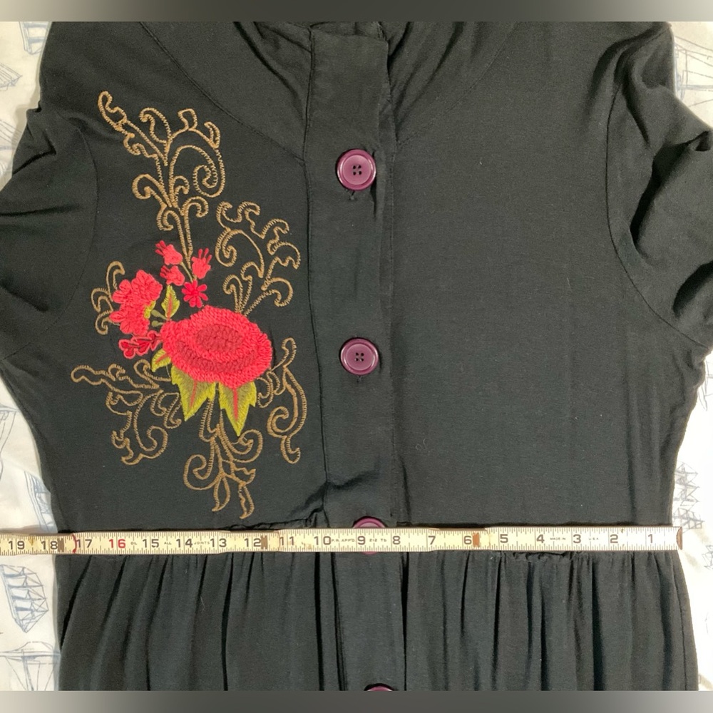 ATHLETA Black Jersey Dress w/Roses - Picture 7 of 11